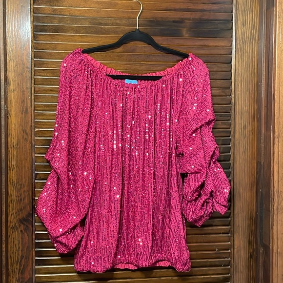 CeCe Tops - Cece Pink Sequin Long Sleeve Blouse